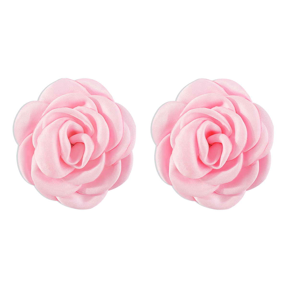 Dulces y Atrevidos Aretes Geométricos de Rosa con Detalles de Camelias de Tela en Colores Pastel Macaron