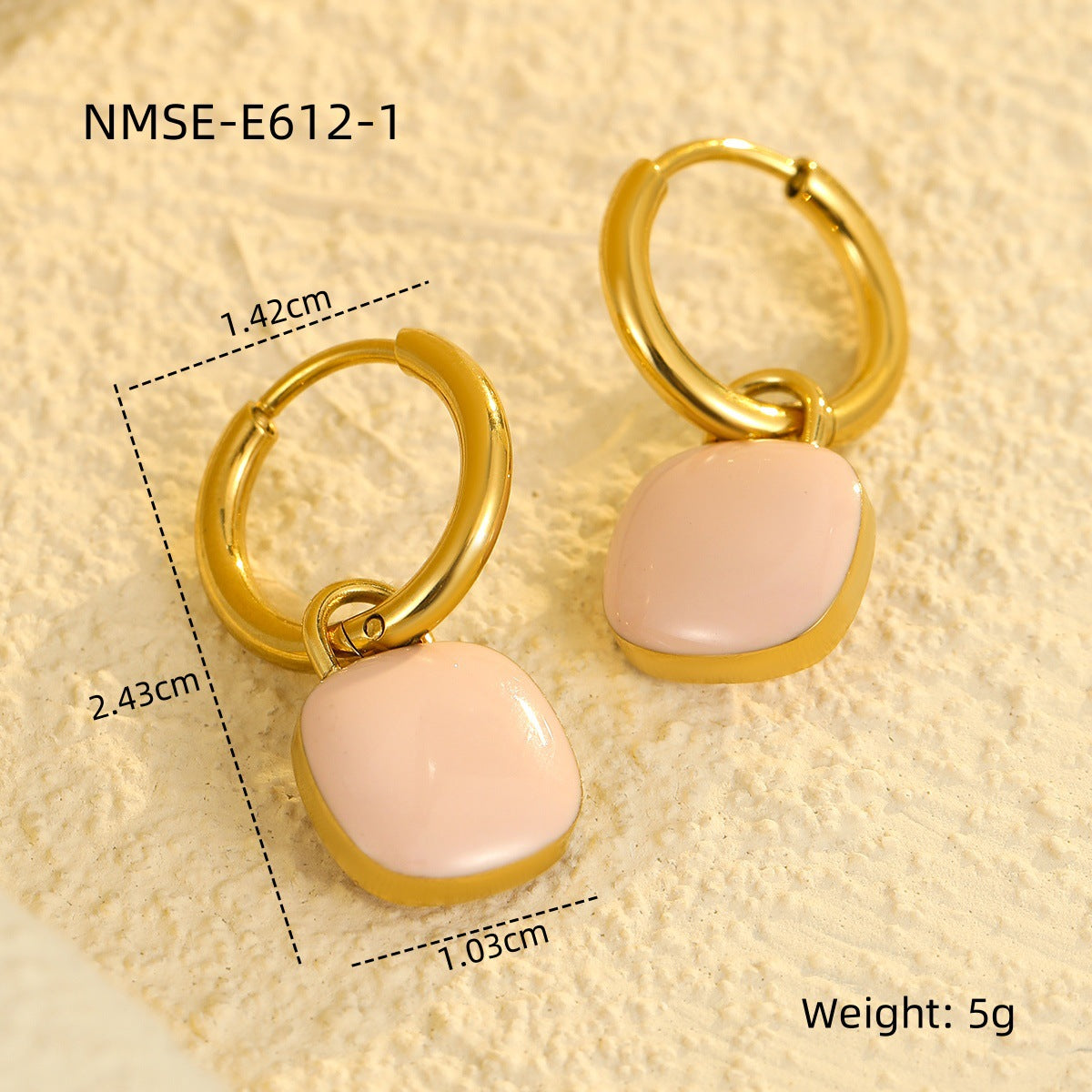 Pendientes de Acero Inoxidable con Colgante Cuadrado Esmaltado de Moda para Mujer con Acabado Chapado