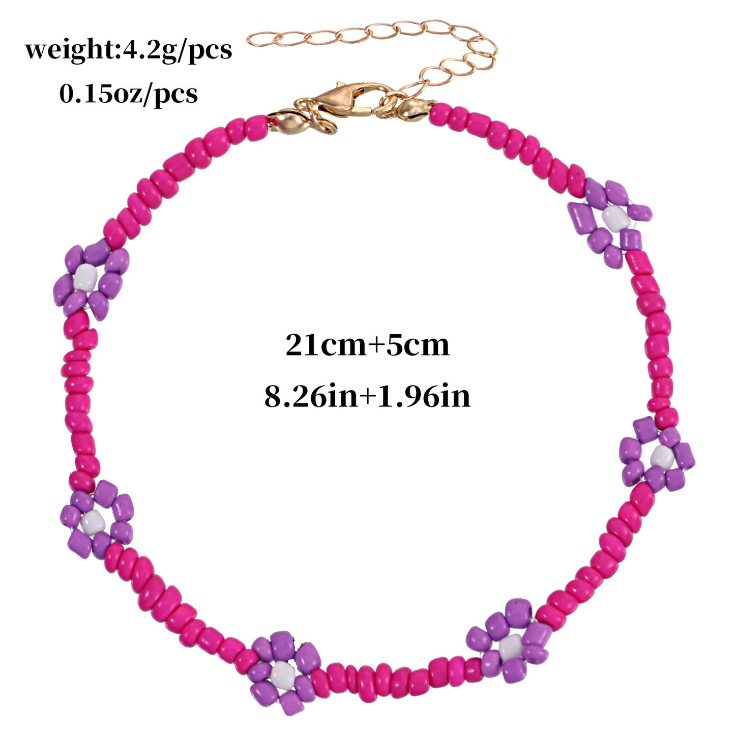 Floral Anklet for Women Handmade Beaded Colorful Flower Design Anklet Set for Beach Fashion