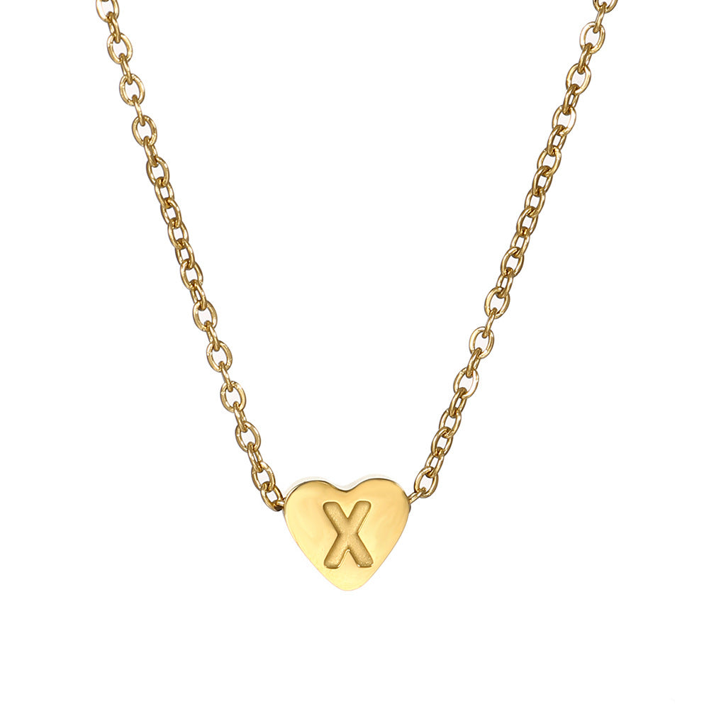 Vintage 18K Gold Plated Heart Letter Stainless Steel Necklace for Women