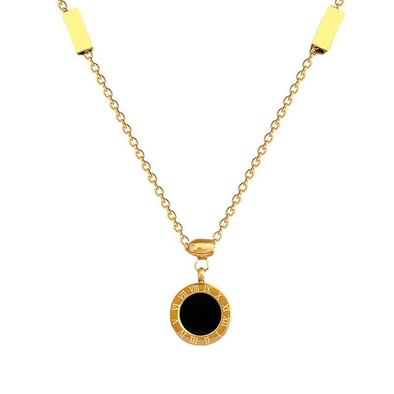 Collar Minimalista de Concha Geométrica Romana de Acero Titanio para Mujer con Chapado en Oro, Cadena de Cierre para Estilo de Clavícula