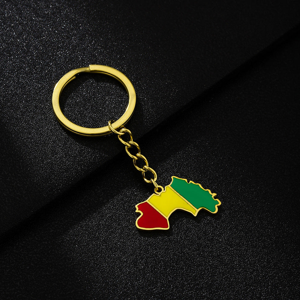 Llavero Vintage de Acero Inoxidable con Mapa y Bandera de Guinea para Hombres y Mujeres, Accesorio Unisex de Estilo Étnico