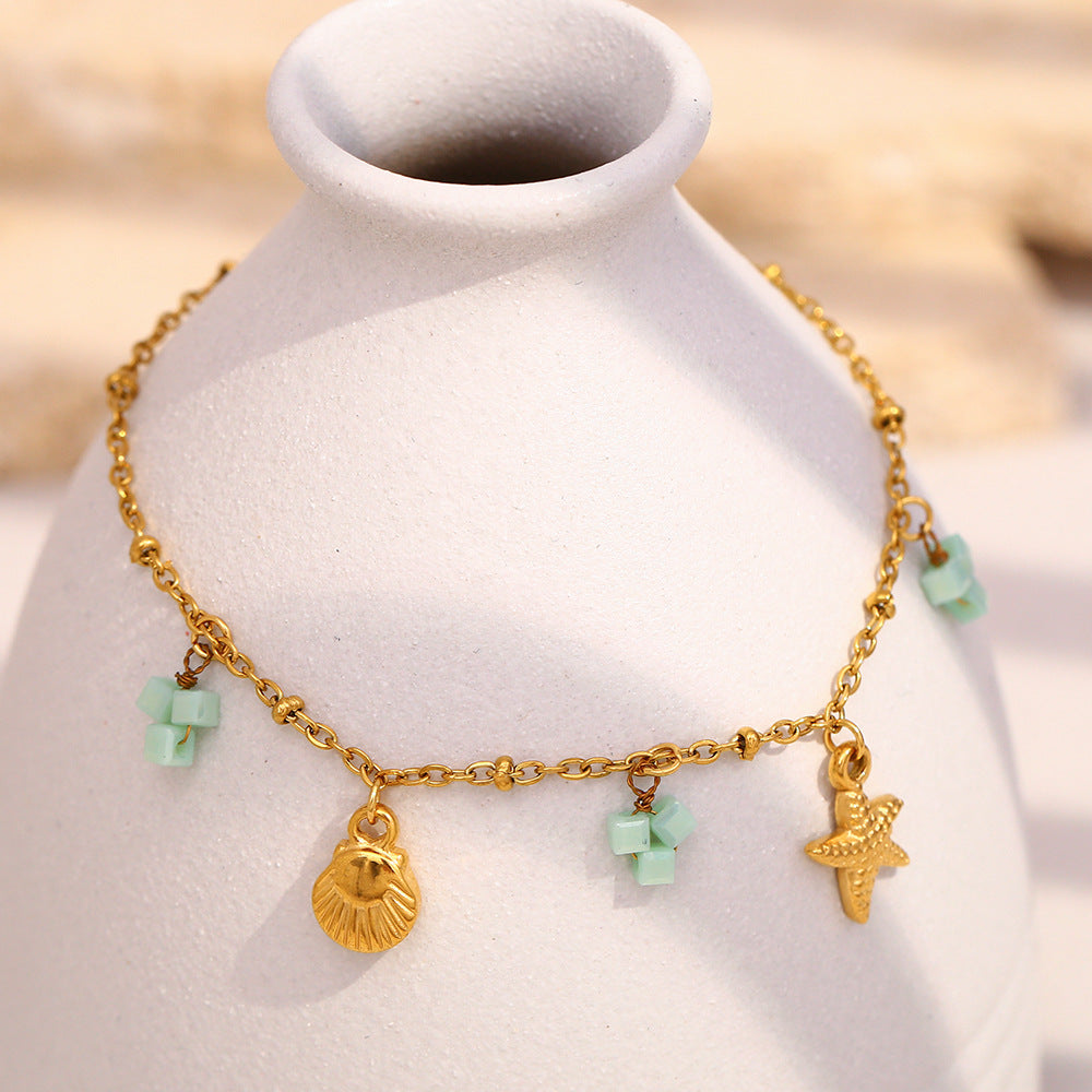 Bracciale da donna placcato oro 18 carati in acciaio inossidabile color verde menta a forma di conchiglia e design minimalista