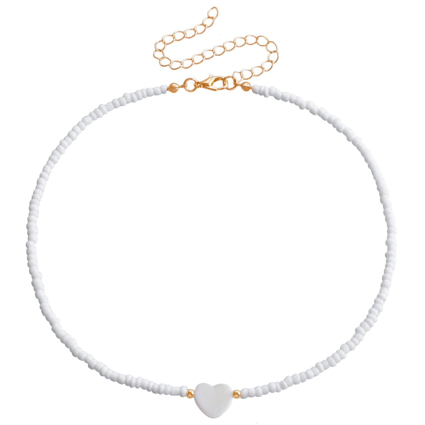 Collar con colgante de nácar en forma de corazón bohemio con cadena de cuentas para mujer