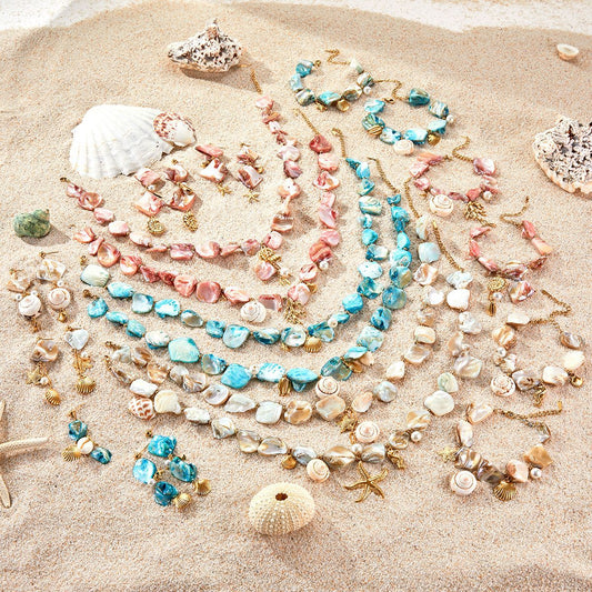 Conjunto de collar de clavícula de acero inoxidable chapado con motivos de estrellas de mar y coral, a la moda y con temática oceánica, para mujer