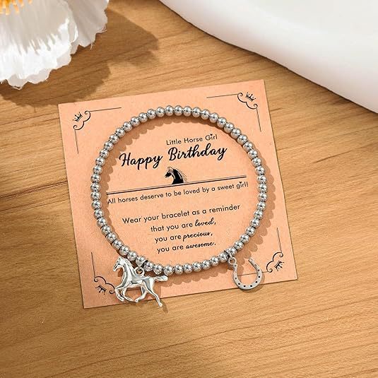 Unisex Zinc Alloy Horse Hoof Charm Bracelet with Elastic Beaded Chain