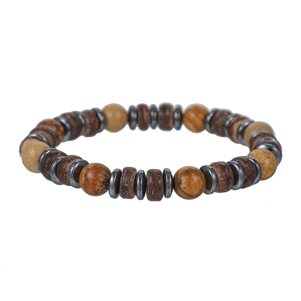 Bohemian Geometric Matte Wood Gemstone Bracelet for Men and Women