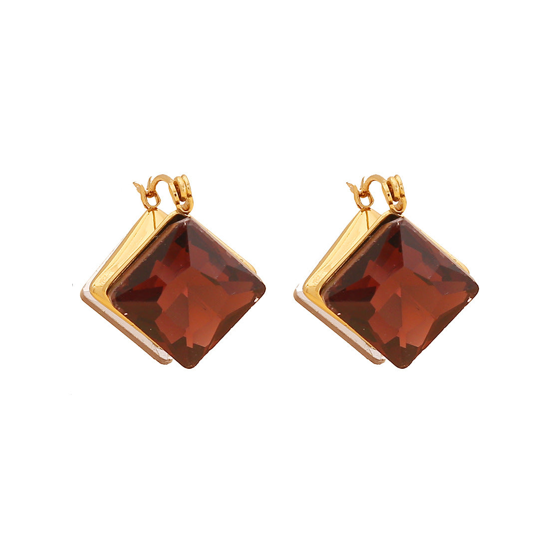 Geometric Square Double-Sided Stainless Steel Stud Earrings with Plating Finish for Women