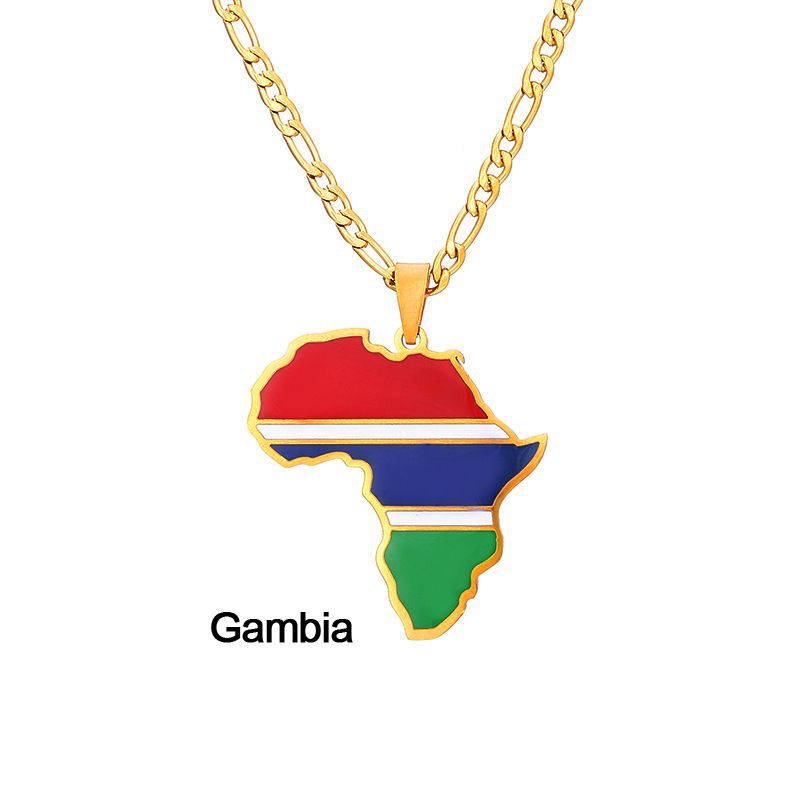 Collar con colgante de mapa de país africano geométrico de acero inoxidable con acabado esmaltado para uso unisex