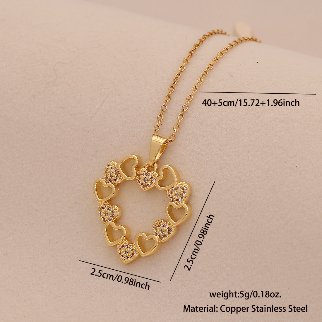 Ciondolo a Cuore Minimalista alla Moda in Rame con Zirconi Micro-Pave per Donna