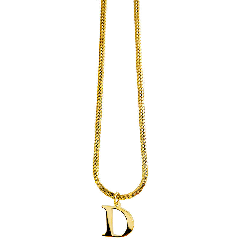 Fashionable Minimalist Letter-Shaped Titanium Steel Necklace with Gold Plating for Women Snake Chain Collarbone Jewelry
