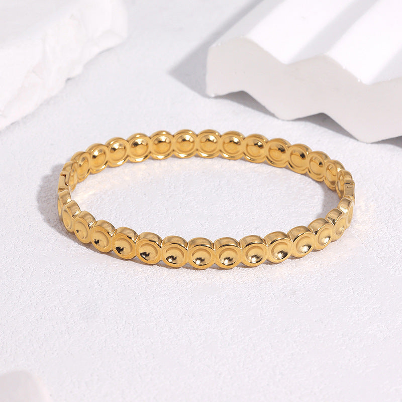Minimalist Elegant Gold Plated Round Geometric Stainless Steel Bracelet for Women