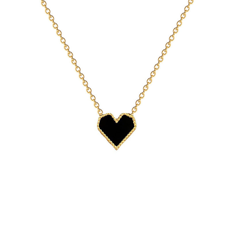 Minimalist Titanium Steel Heart-Shaped Pendant Necklace for Women and Men with Gold Plating and Mother-of-Pearl Inlay, Adjustable Chain up to 50 cm