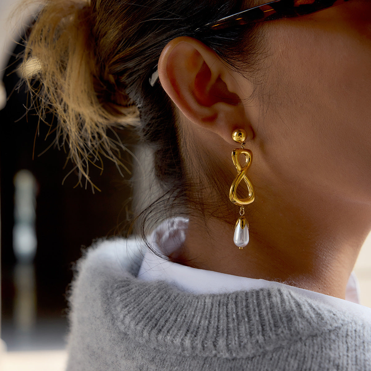 Pendientes geométricos de acero inoxidable con chapado de oro al vacío PVD para mujer, joyería de moda minimalista de lujo