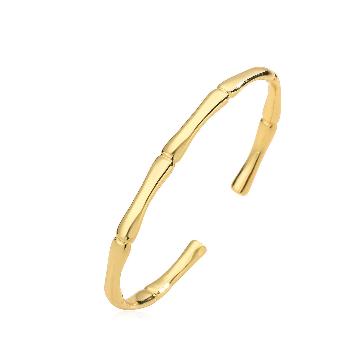 Bracciale a Polsino Minimalista in Rame Placcato Oro 18K con Nodi di Bambù da Donna