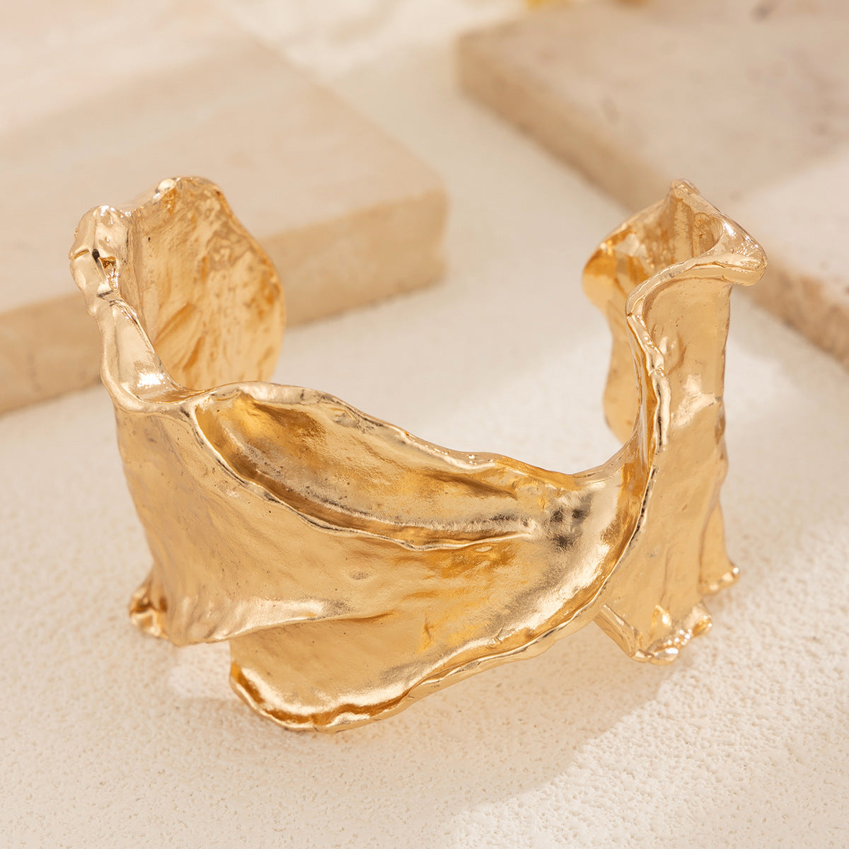 Exaggerated Pleated Geometric Plated Alloy Cuff Bracelet