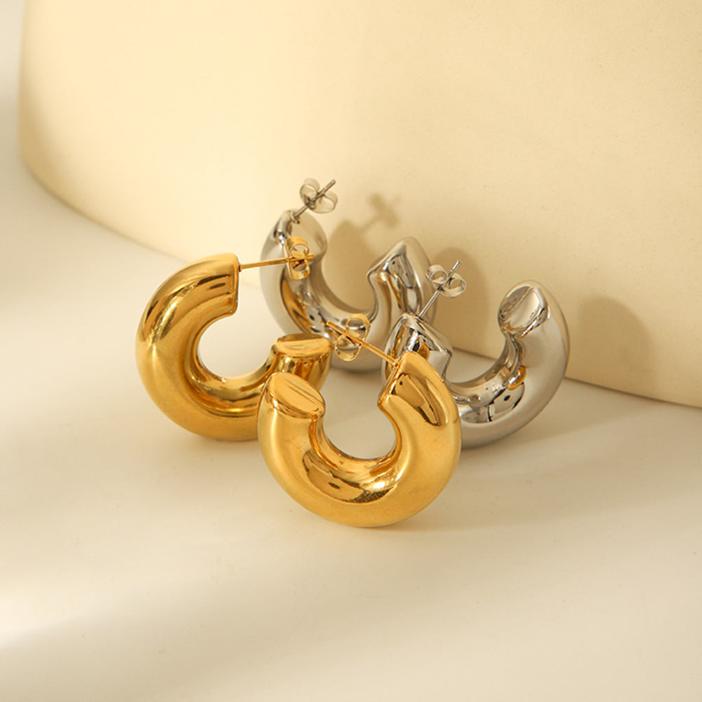 Geometric Hollow Stainless Steel Earrings with 18K Gold Plating for Women Hypoallergenic Fashion Jewelry