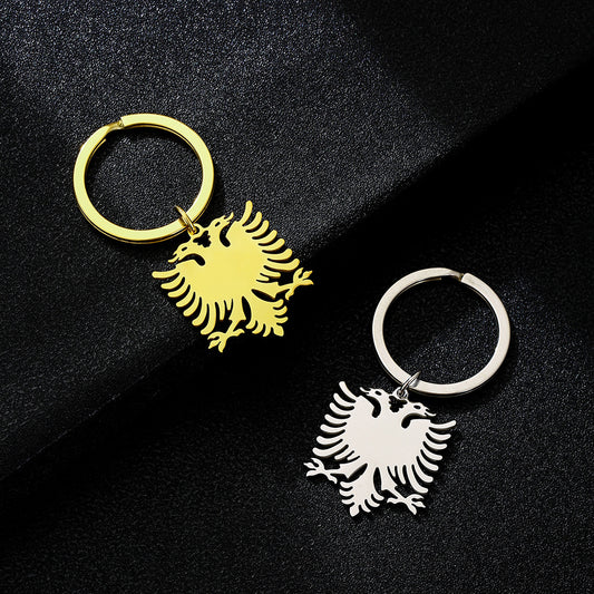 Ethnic Style Albanian Eagle Pendant Keychain in Titanium Steel for Men and Women