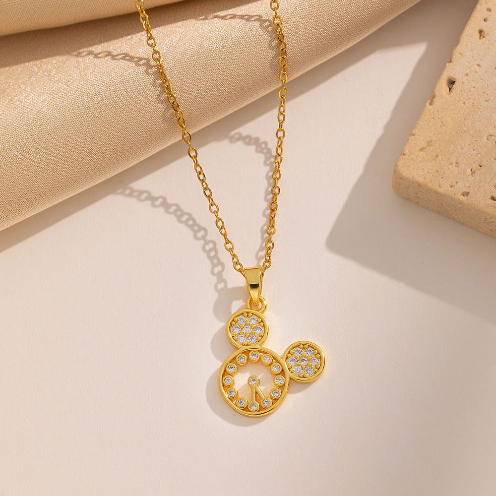Cute Hollow-Out Mouse Head Necklace for Women in Titanium Steel with Electroplated Finish, O-Chain Collarbone Jewelry