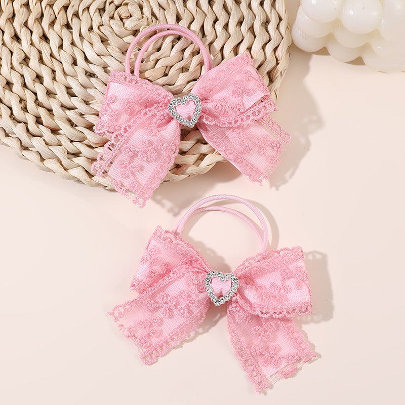 Natural Style Bow-Shaped Hair Clip for Girls with Ruffled and Mesh Details Made of Polyester Duckbill Clip