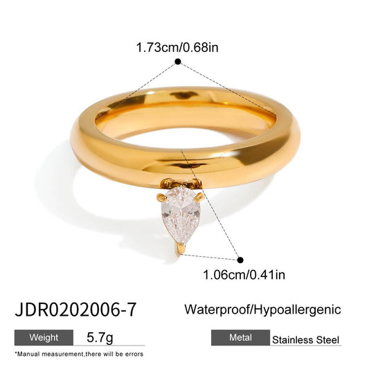 Elegant Geometric Triangle Cubic Zirconia Plated Stainless Steel Ring for Women