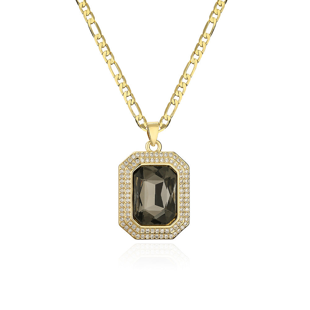 Collana con ciondolo quadrato geometrico minimalista in zircone da donna in rame con stile retrò hip-hop