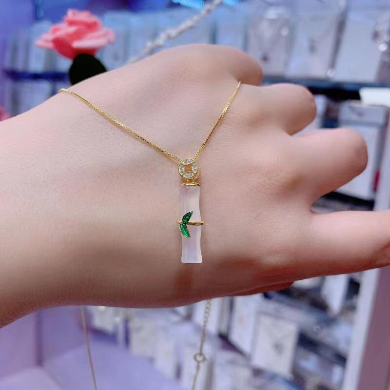 Elegant Bamboo Joint Pendant Necklace in Titanium Steel with Plated Finish for Women