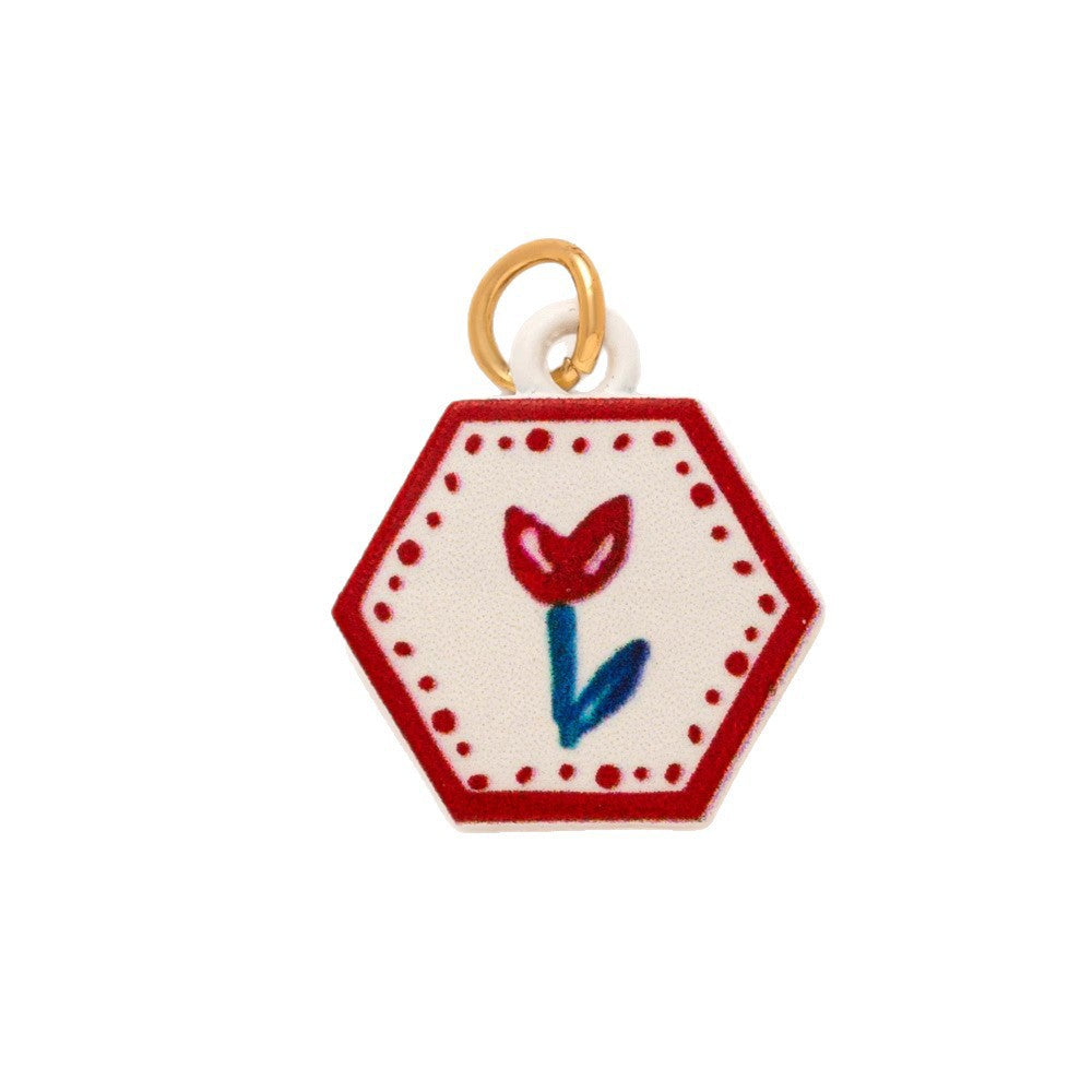 Vintage Sweet Hand-Painted Floral Heart Enamel Brass Shoe Charm