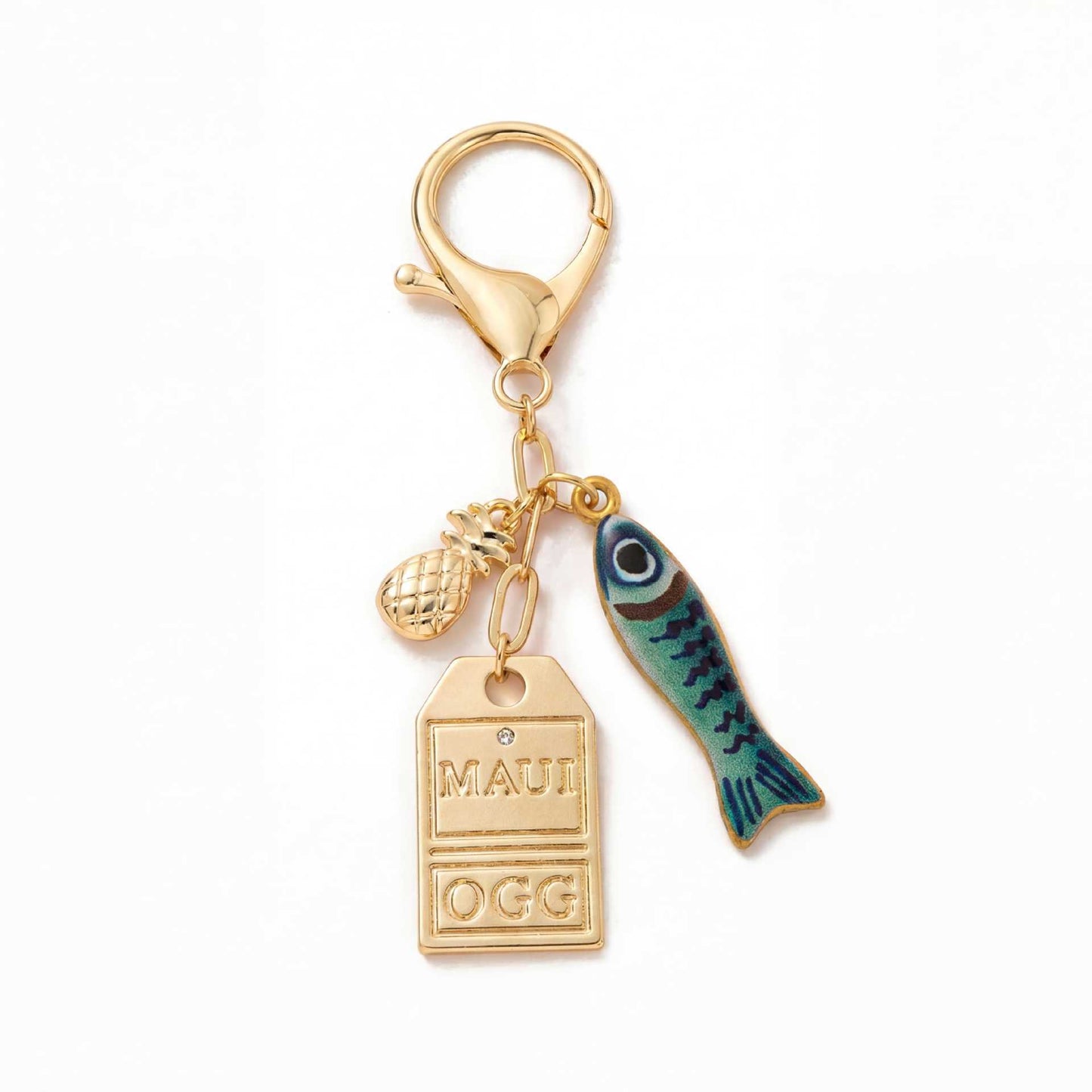 Minimalist Plated Alloy Keychain Charm Bar with Pearl and Floral Elements