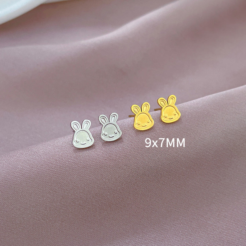 Minimalist Sweet Geometric Rabbit Smile Plated Titanium Steel Stud Earrings for Unisex
