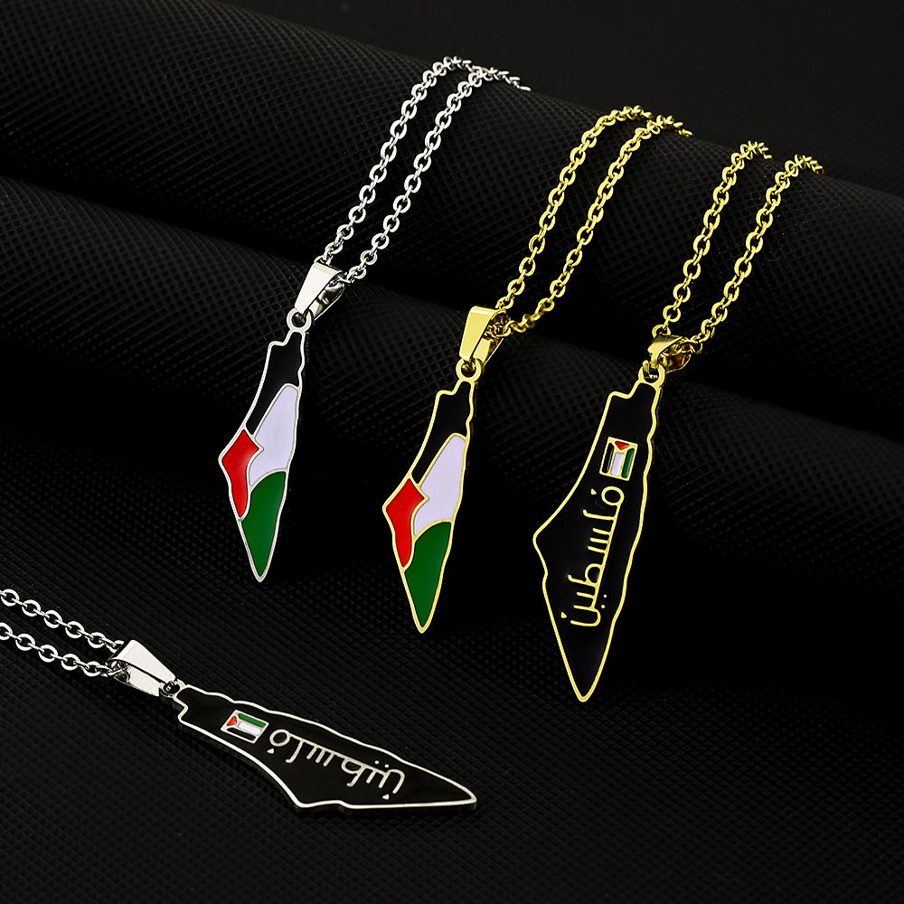 Collar de dije geométrico vintage de acero inoxidable con acabado esmaltado y cadena tipo O para unisex