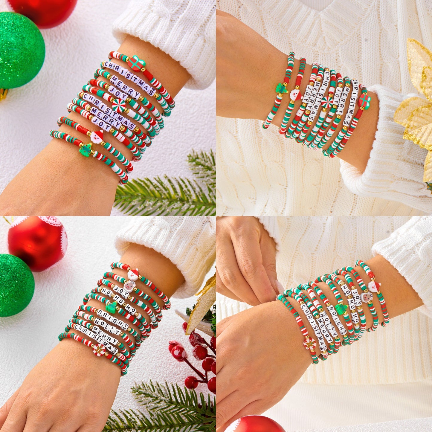 Sweet-Edgy Christmas-Themed Animal-Shaped Alloy Bracelet Set with Electroplated Finish and Elastic Cord