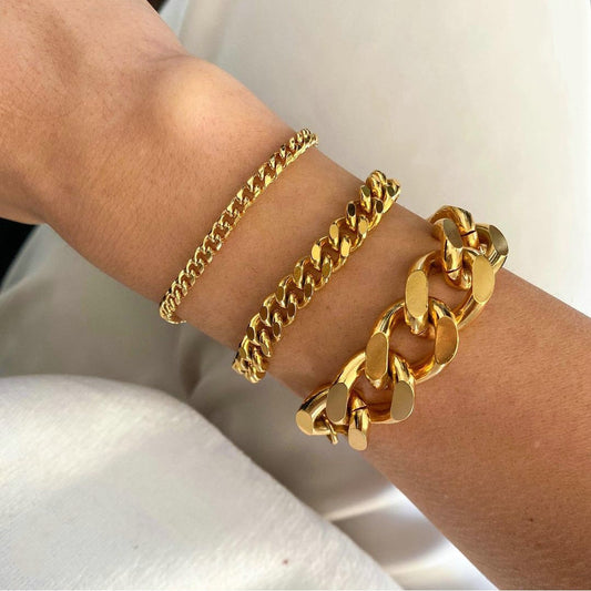 Bracciale Miami Cuban Geometrico Stile Punk da Uomo in Acciaio Inossidabile con Placcatura in Oro 18K