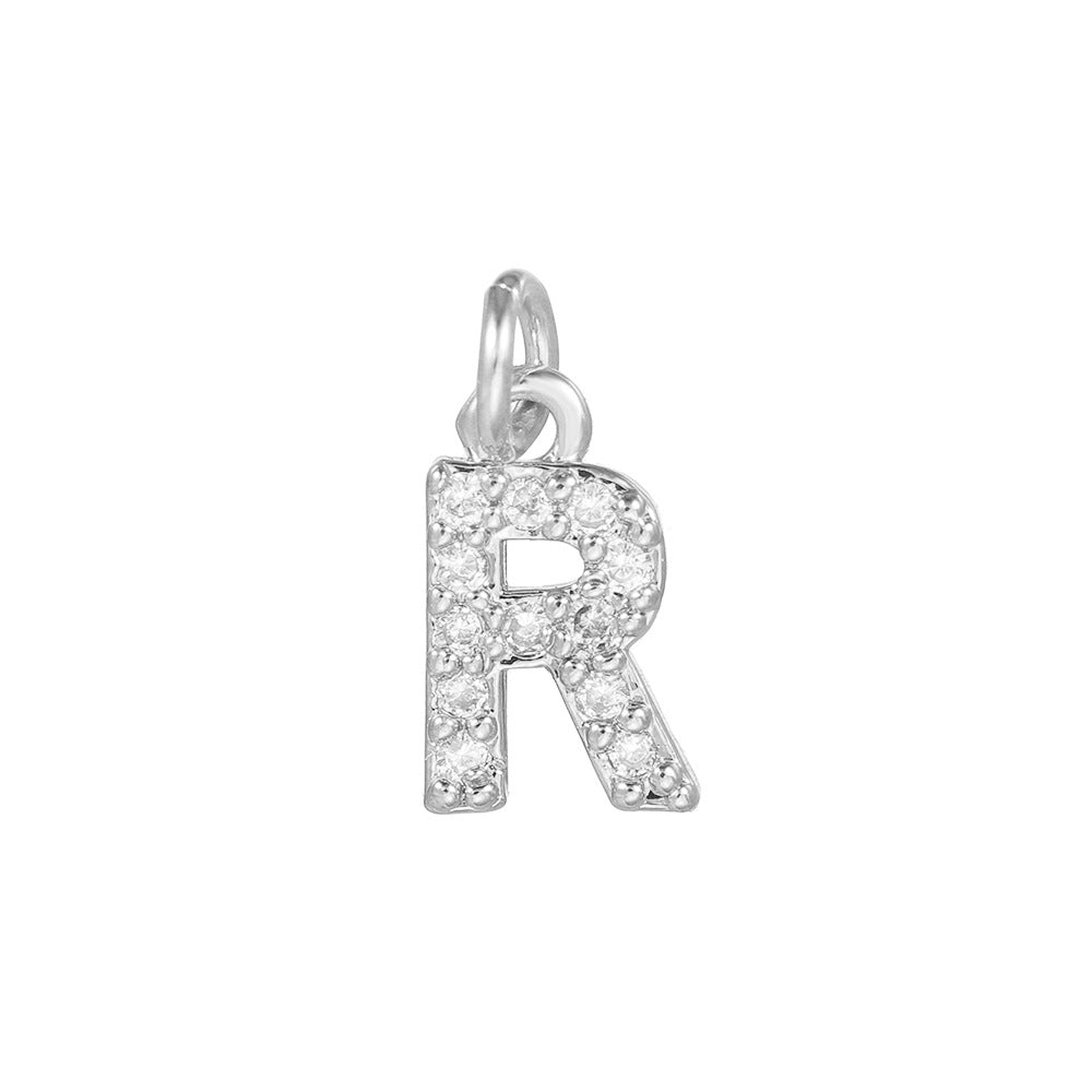 18K Gold Plated Brass Letter Cubic Zirconia Inlay Charm Bar