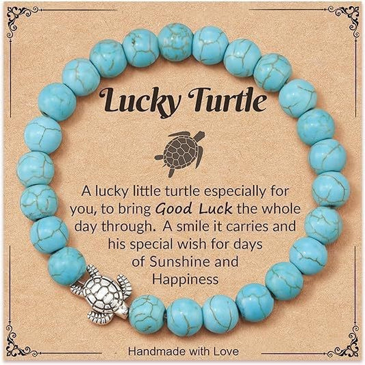 Sweet Matte Plated Zinc Alloy Turtle Turquoise Round Bead Bracelet Unisex