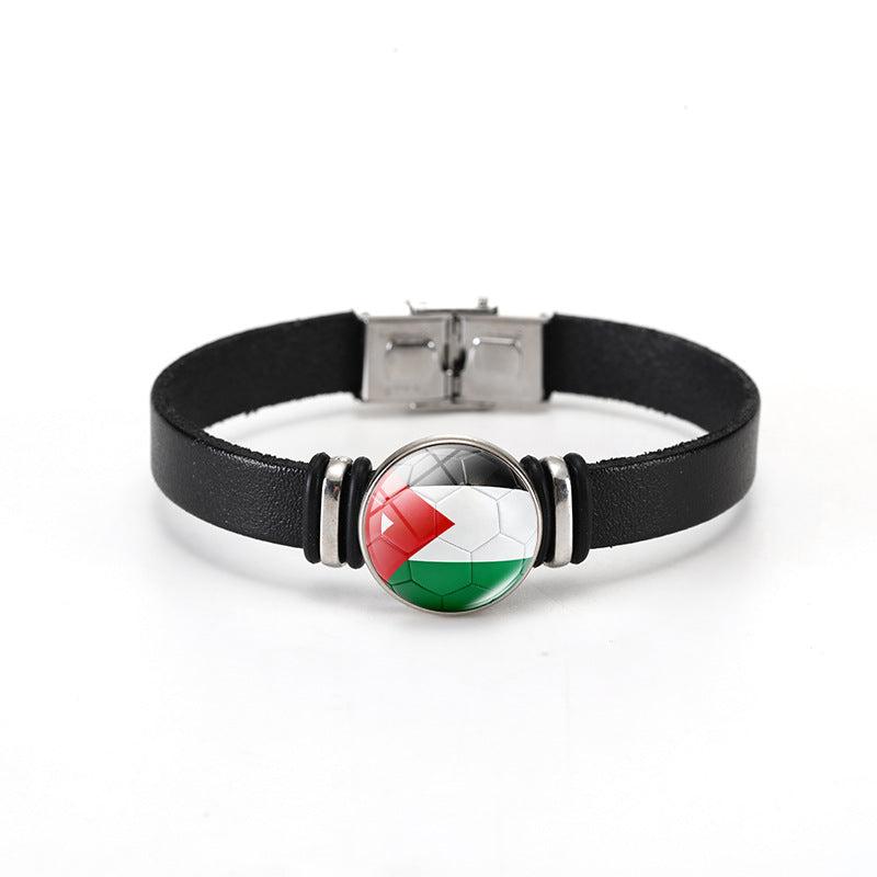 Unisex Geometric Round Leather Bracelet with Snap Button