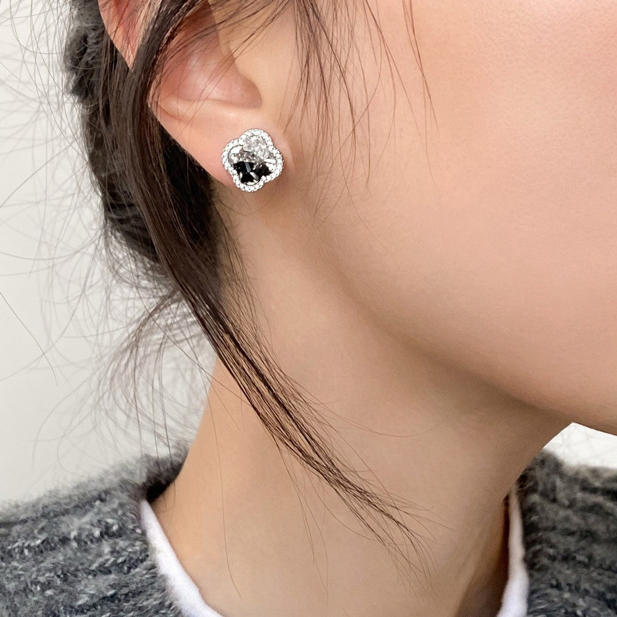 Orecchini a perno in acciaio al titanio con forme geometriche, zirconi e occhio di tigre, da donna, stile minimalista di lusso per l'ufficio e l'uso quotidiano