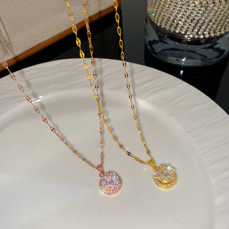 Sweet Sporty Rotatable Cubic Zirconia Floral Titanium Steel Necklace for Women