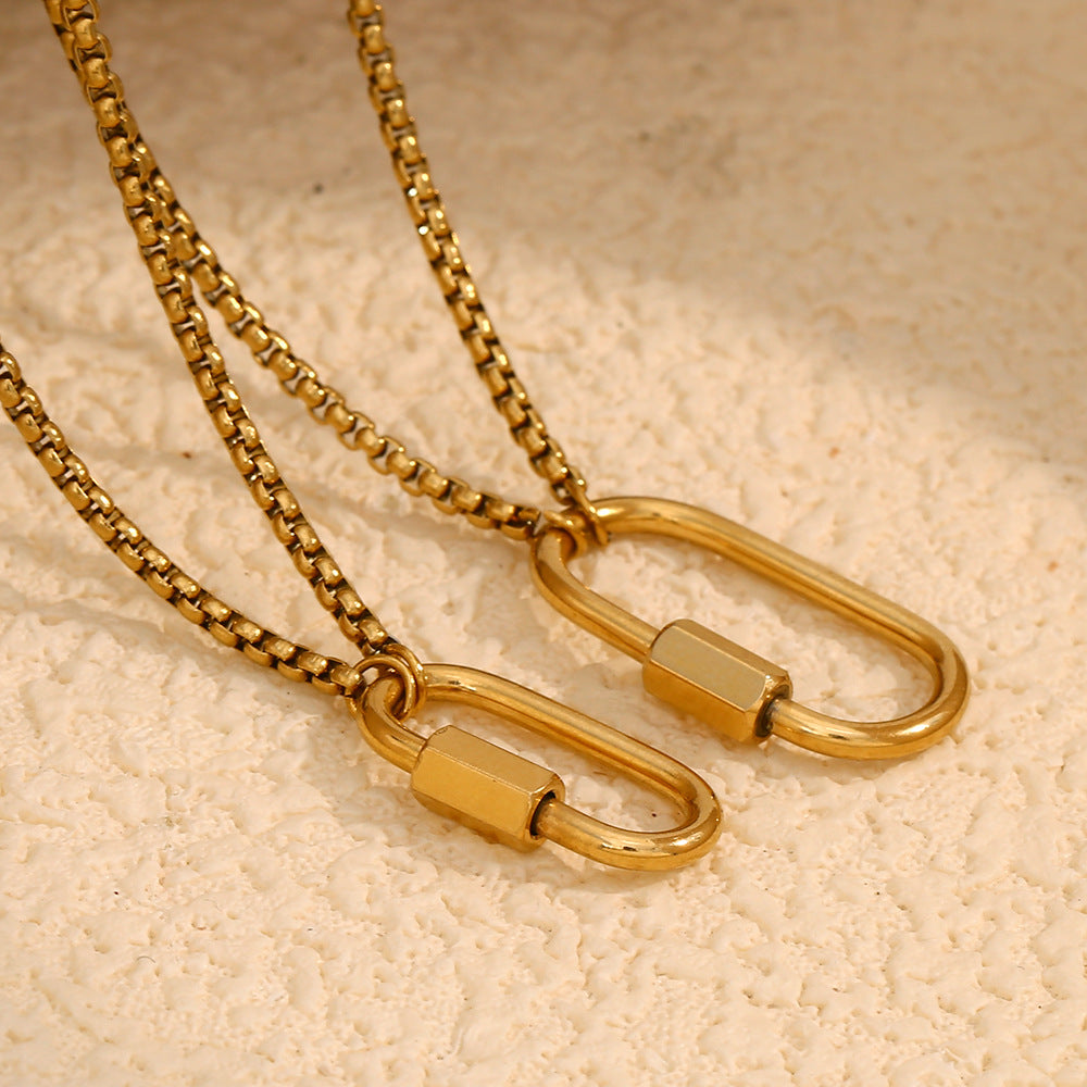 Minimalist Geometric Stainless Steel Pendant Necklace with 18K Gold Plating for Women
