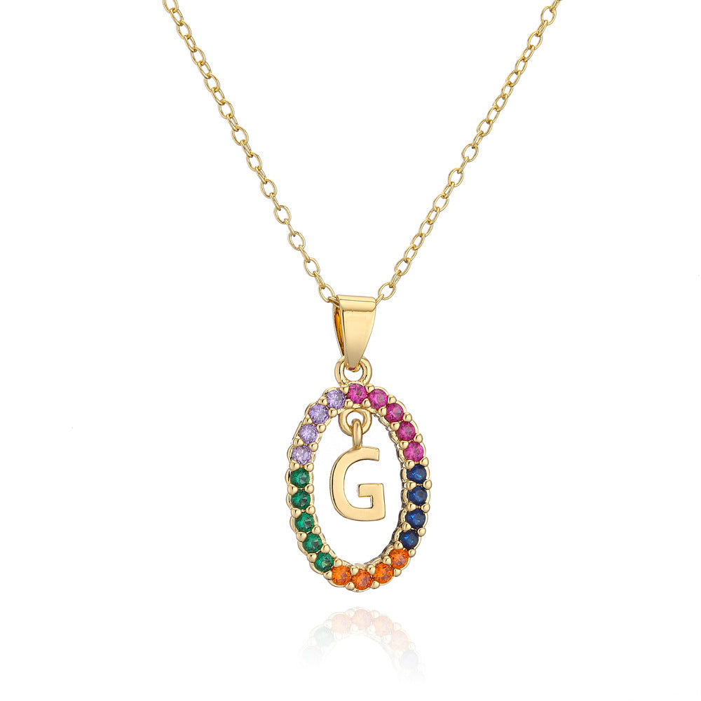 Minimalist Gold Plated Brass Letter Cubic Zirconia Pendant Necklace for Women