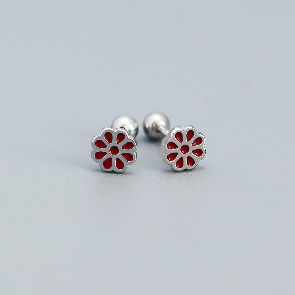 Minimalist Floral Earrings for Women in 925 Sterling Silver with Enamel Flower Design