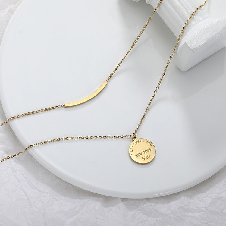 Minimalist Geometric Titanium Steel Double-Layer Necklace for Women with Plated Finish Snake Chain Style