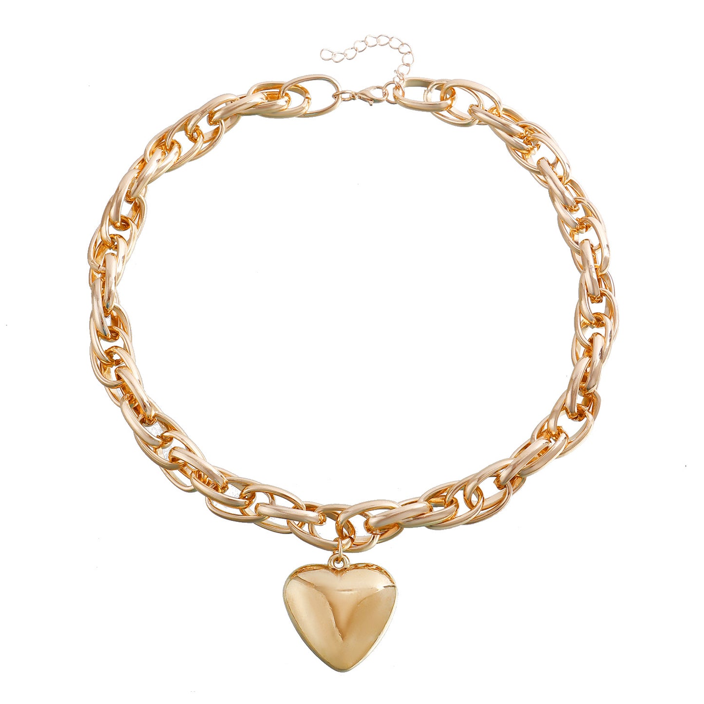 Minimalist Hollow-Out Oversized O-Link Necklace with Large Heart Pendant for Women