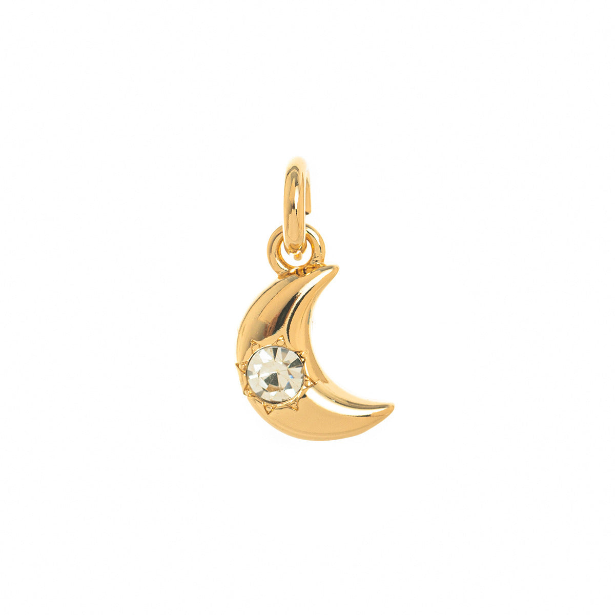 Minimalist Sweet Geometric Moon Brass Gold Plated Rhinestone Pendant Earrings for Women