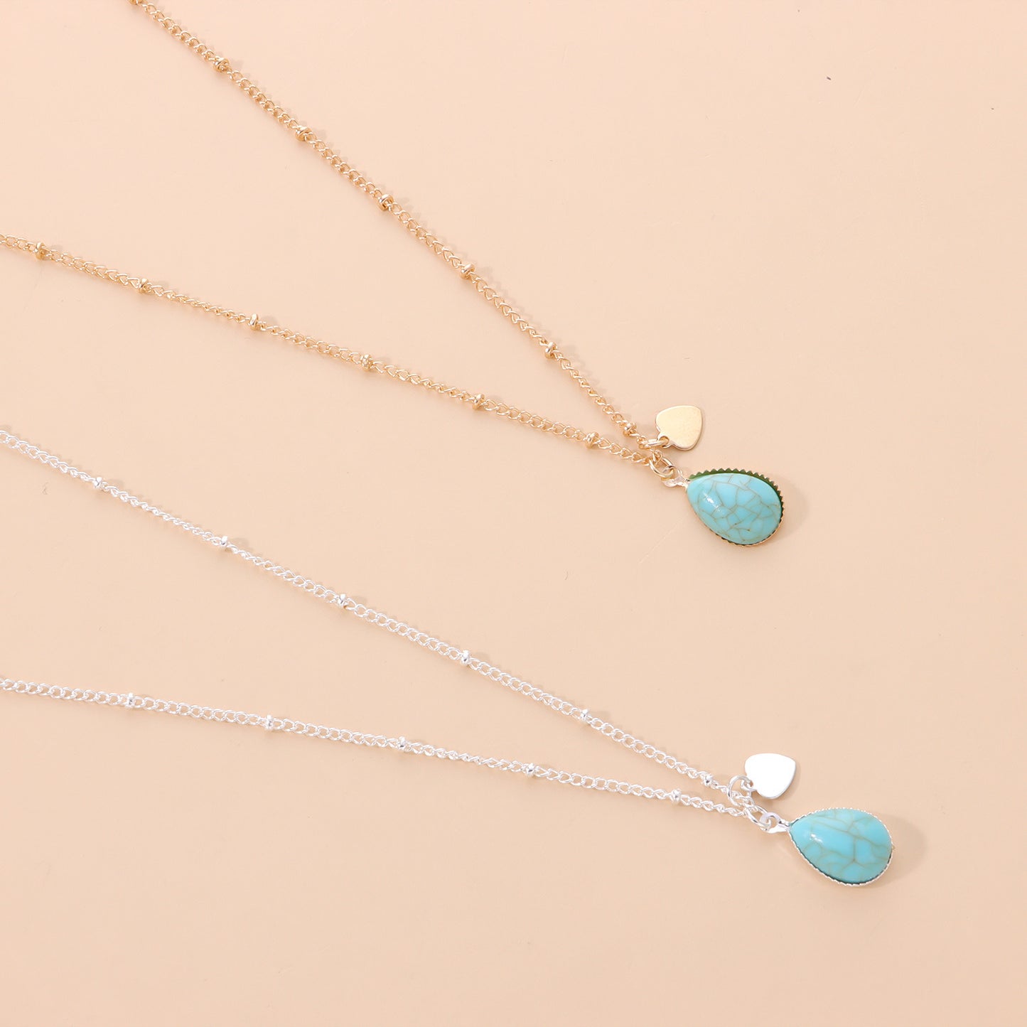 Alloy Heart Pendant Necklace with Simulated Turquoise Inlay