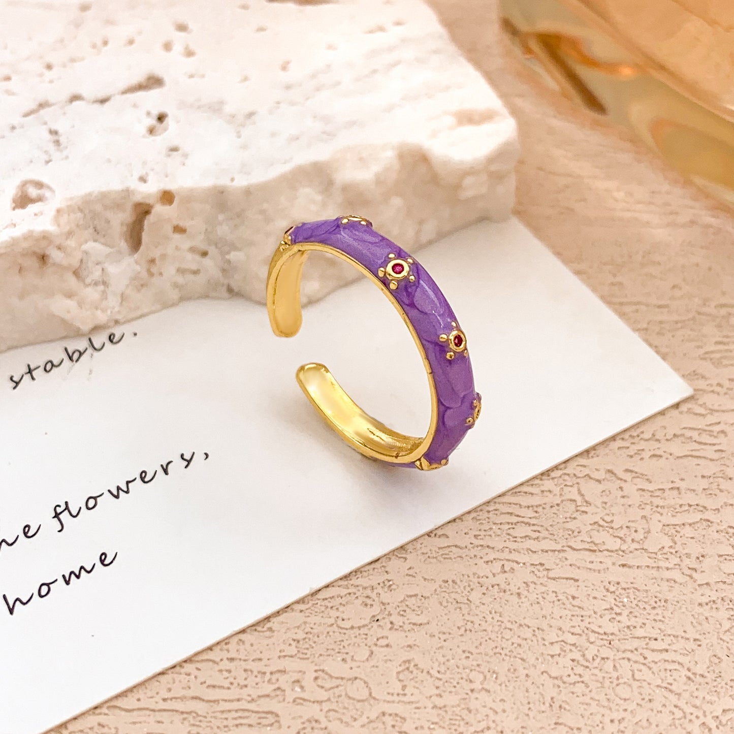 Sweet Polka Dot Round Oval Alloy Drip Oil Plated Ring for Women