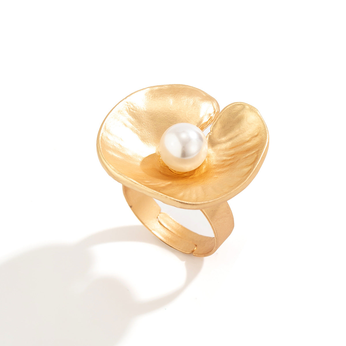 Minimalist Irregular Floral Geometric Alloy Ring with Textured Ruffled Design for Women