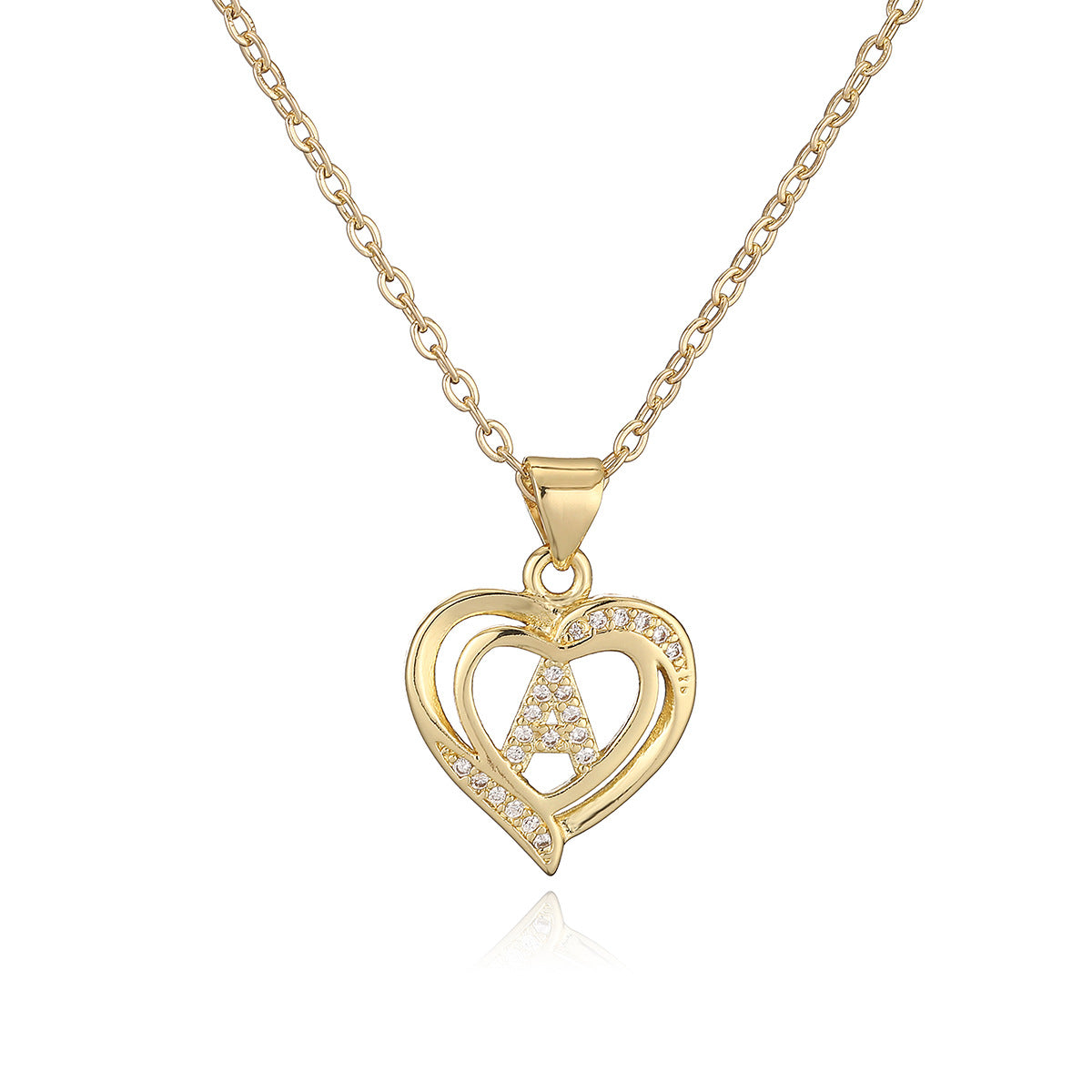Collana con Pendente Minimalista in Rame, Placcatura in Oro 18K e Dettagli in Zircone a Forma di Cuore e Lettera per Donne