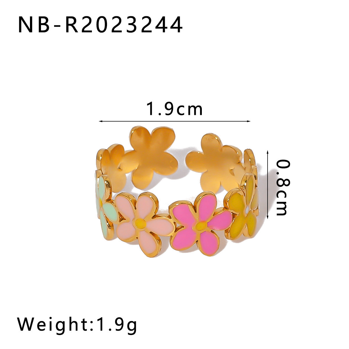 Bohemian Adjustable Stainless Steel Ring with Enamel Floral and Heart Design for Women