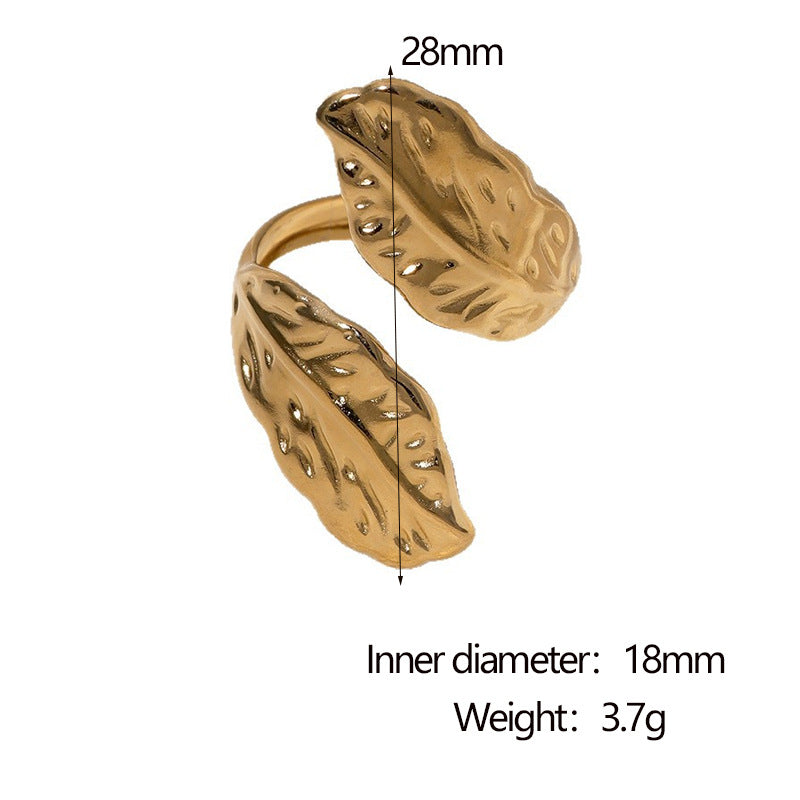 Minimalist Leaf-Shaped Stainless Steel Open Ring with Plating Finish for Women